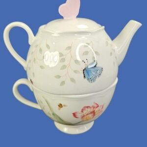 Lenox‎ Butterfly Meadow Stackable Teapot and Cup Individual Serving Tea for One